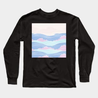 Waved Pattern Blue, Pink, and Beige Pastel Colors Long Sleeve T-Shirt